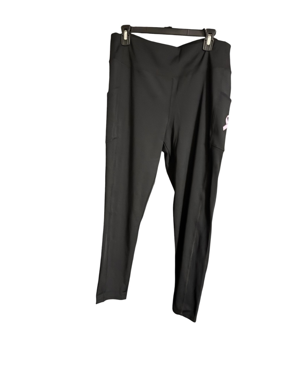 Black Women's Active Leggings with Side Pocket with Breast Cancer Ribbon NEW